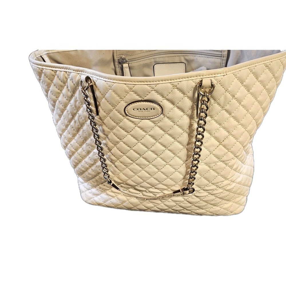 Coach Metro Quilted Coated Canvas Large Ivory Tote Silver Accents